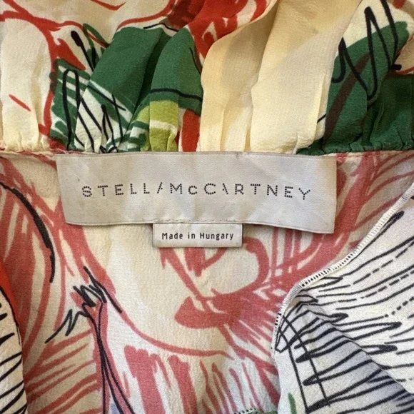 Stella McCartney Silk Floral Ruffle Blouse Cream Multicolor Peplum Top Sz-S